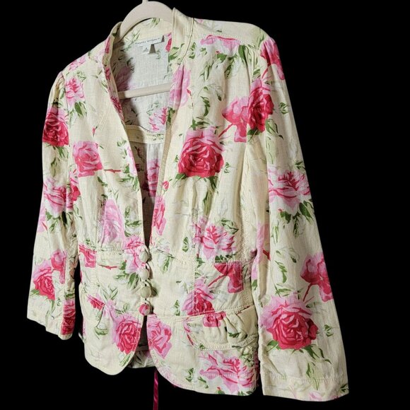 Banana Republic Womens Floral Linen Blend Coquette Back Tie Work Blazer Jacket 8 - Picture 2 of 10